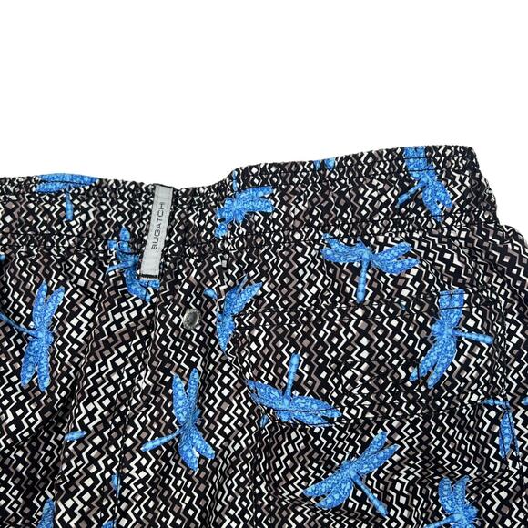 Bugatchi AOP Dragonfly Geometric Built In Brief Swim Trunks Blue Black Medium - Picture 4 of 7